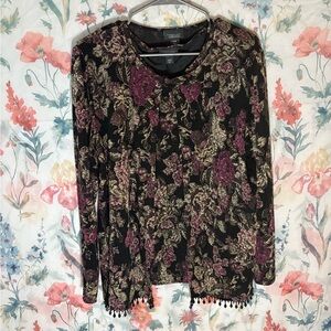 Dressbarn Black and Purple Long Sleeve Blouse with V-Neck 2 Piece set